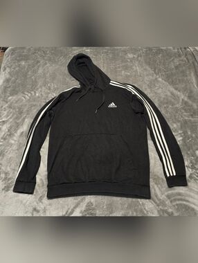 Adidas Essentials 3-Stripe Hoodie Mens Size Large Pullover Fleece Sweatshirt